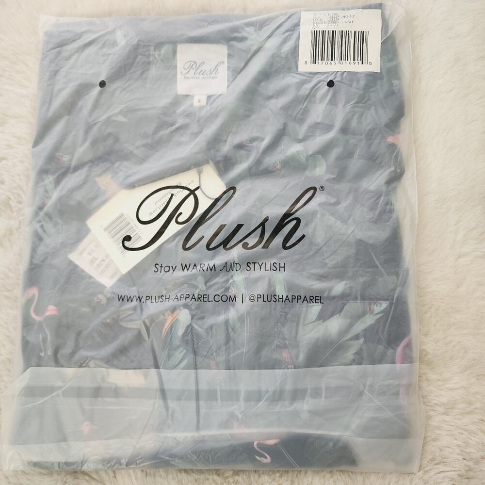 Plush Apparel Revolve Satin Pajama Set NWT Emerald Green Tropical Jungle Pants S - Picture 7 of 12